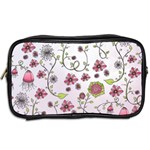 Pink whimsical flowers on pink Travel Toiletry Bag (Two Sides) Back