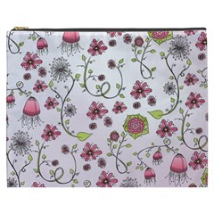 Pink Whimsical Flowers On Pink Cosmetic Bag (xxxl) by Zandiepants