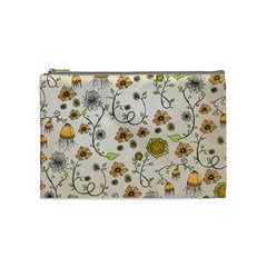 Yellow Whimsical Flowers  Cosmetic Bag (medium) by Zandiepants