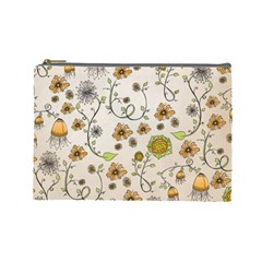 Yellow Whimsical Flowers  Cosmetic Bag (large) by Zandiepants