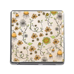 Yellow Whimsical Flowers  Memory Card Reader With Storage (square)