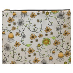 Yellow Whimsical Flowers  Cosmetic Bag (xxxl) by Zandiepants