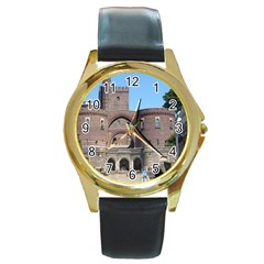 Helsingborg Castle Round Leather Watch (gold Rim)  by StuffOrSomething