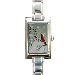 Sweet Red Cardinal Rectangular Italian Charm Watch by rokinronda