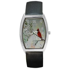 Sweet Red Cardinal Tonneau Leather Watch