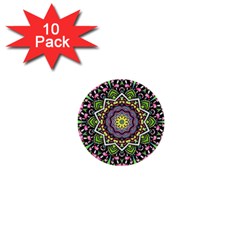 Psychedelic Leaves Mandala 1  Mini Button (10 Pack) by Zandiepants