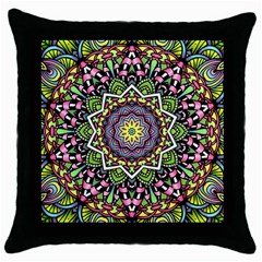 Psychedelic Leaves Mandala Black Throw Pillow Case by Zandiepants