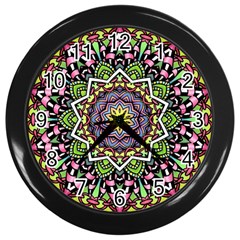 Psychedelic Leaves Mandala Wall Clock (black) by Zandiepants