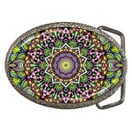 Psychedelic Leaves Mandala Belt Buckle (Oval) Front