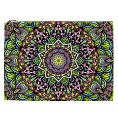 Psychedelic Leaves Mandala Cosmetic Bag (xxl) by Zandiepants