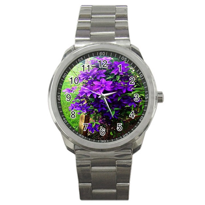 Purple Flowers Sport Metal Watch