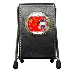 Yeh Ren Text On Chinese Flag  Stationery Holder Clock by creationtruth