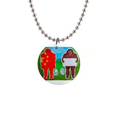 2 Yeh Ren,text & Flag In Forest  Button Necklace by creationtruth