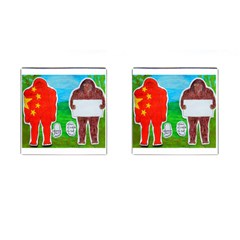 2 Yeh Ren,text & Flag In Forest  Cufflinks (square)