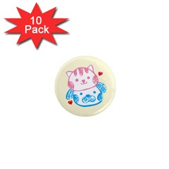 Cat Dog Luff 1  Mini Button Magnet (10 Pack) by JigglyIts