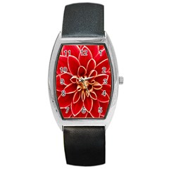 Red Dahila Tonneau Leather Watch by Colorfulart23