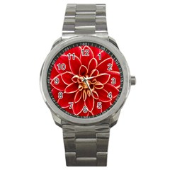 Red Dahila Sport Metal Watch by Colorfulart23