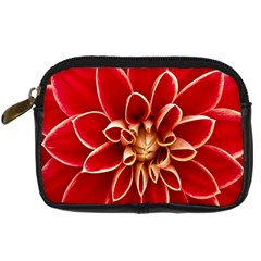 Red Dahila Digital Camera Leather Case by Colorfulart23