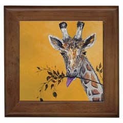 Giraffe Treat Framed Ceramic Tile