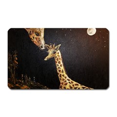 Baby Giraffe And Mom Under The Moon Magnet (rectangular) by rokinronda