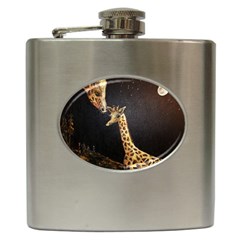 Baby Giraffe And Mom Under The Moon Hip Flask by rokinronda