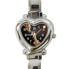 Baby Giraffe And Mom Under The Moon Heart Italian Charm Watch  by rokinronda