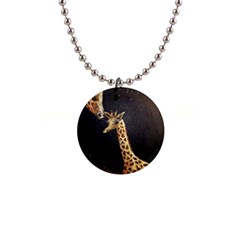 Baby Giraffe And Mom Under The Moon Button Necklace by rokinronda