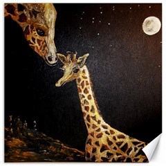 Baby Giraffe And Mom Under The Moon Canvas 12  X 12  (unframed) by rokinronda
