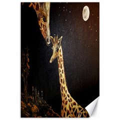 Baby Giraffe And Mom Under The Moon Canvas 12  X 18  (unframed) by rokinronda