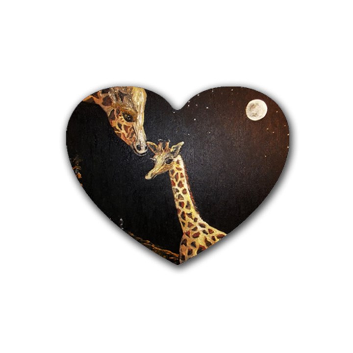 Baby Giraffe And Mom Under The Moon Drink Coasters 4 Pack (Heart) 