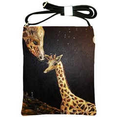 Baby Giraffe And Mom Under The Moon Shoulder Sling Bag by rokinronda