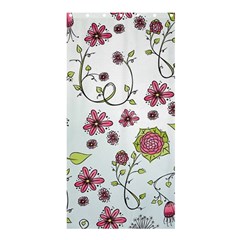 Pink Whimsical Flowers On Blue Shower Curtain 36  X 72  (stall) by Zandiepants