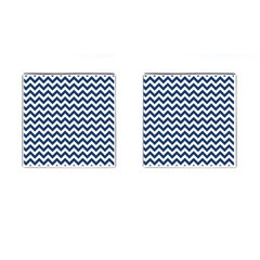 Dark Blue And White Zigzag Cufflinks (square) by Zandiepants