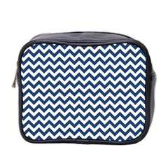 Dark Blue And White Zigzag Mini Travel Toiletry Bag (two Sides) by Zandiepants