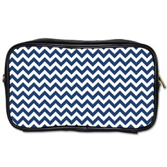 Dark Blue And White Zigzag Travel Toiletry Bag (one Side) by Zandiepants