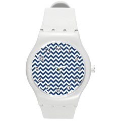 Dark Blue And White Zigzag Plastic Sport Watch (medium) by Zandiepants