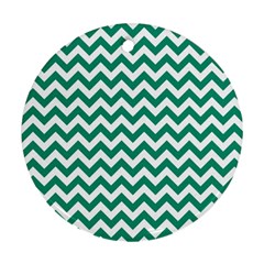 Emerald Green And White Zigzag Round Ornament by Zandiepants