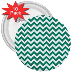Emerald Green And White Zigzag 3  Button (10 Pack) by Zandiepants