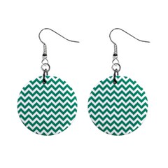 Emerald Green And White Zigzag Mini Button Earrings