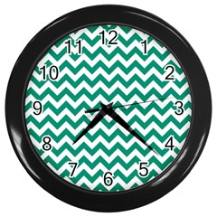 Emerald Green And White Zigzag Wall Clock (black) by Zandiepants