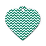 Emerald Green And White Zigzag Dog Tag Heart (Two Sided) Front