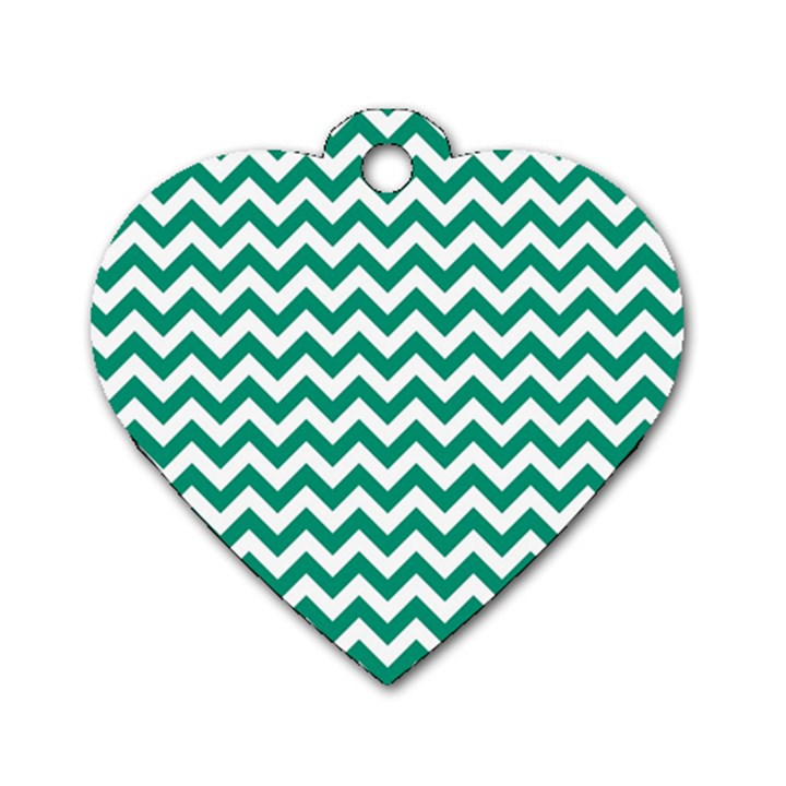 Emerald Green And White Zigzag Dog Tag Heart (Two Sided)