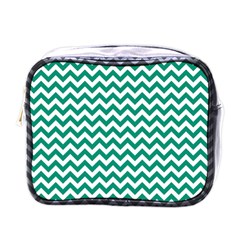 Emerald Green And White Zigzag Mini Travel Toiletry Bag (one Side) by Zandiepants