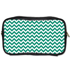 Emerald Green And White Zigzag Travel Toiletry Bag (one Side) by Zandiepants