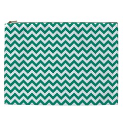 Emerald Green And White Zigzag Cosmetic Bag (xxl) by Zandiepants