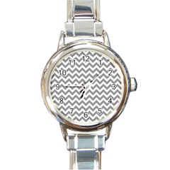 Grey And White Zigzag Round Italian Charm Watch by Zandiepants