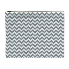 Grey And White Zigzag Cosmetic Bag (xl) by Zandiepants