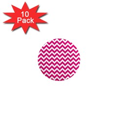 Hot Pink And White Zigzag 1  Mini Button Magnet (10 Pack) by Zandiepants