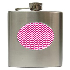 Hot Pink And White Zigzag Hip Flask