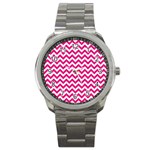 Hot Pink And White Zigzag Sport Metal Watch Front